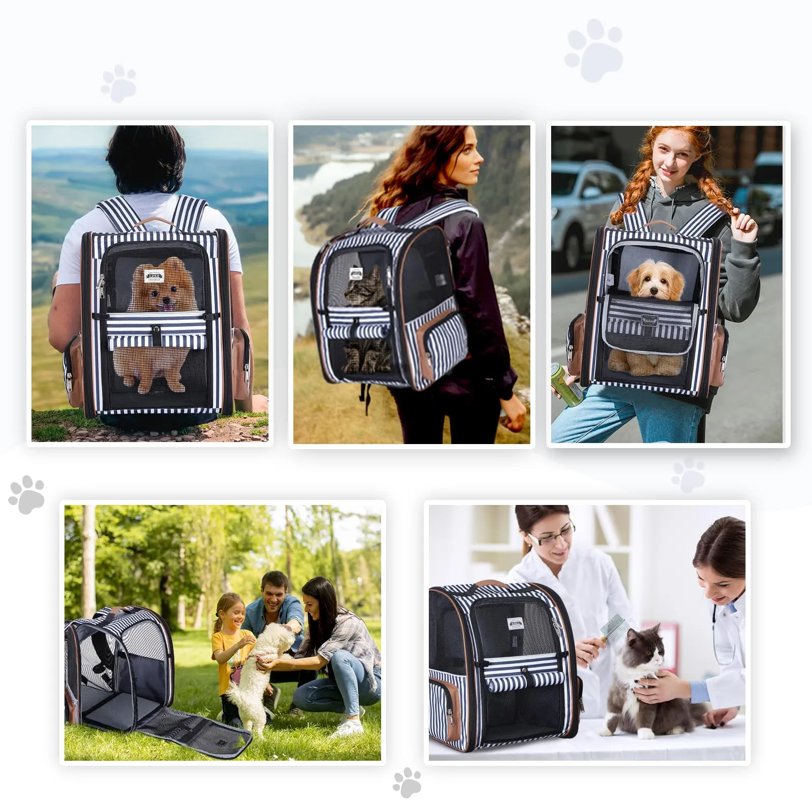 Lekespring Zaino per Cani Gatti Trasportino Espandibile,Grandi Pieghevole Cuccia Portatile con Imbracatura di Sicurezza e Tappetino per Animali Inclusi,Carico Massimo 10 KG,Strisce Blu XL - immagine 8