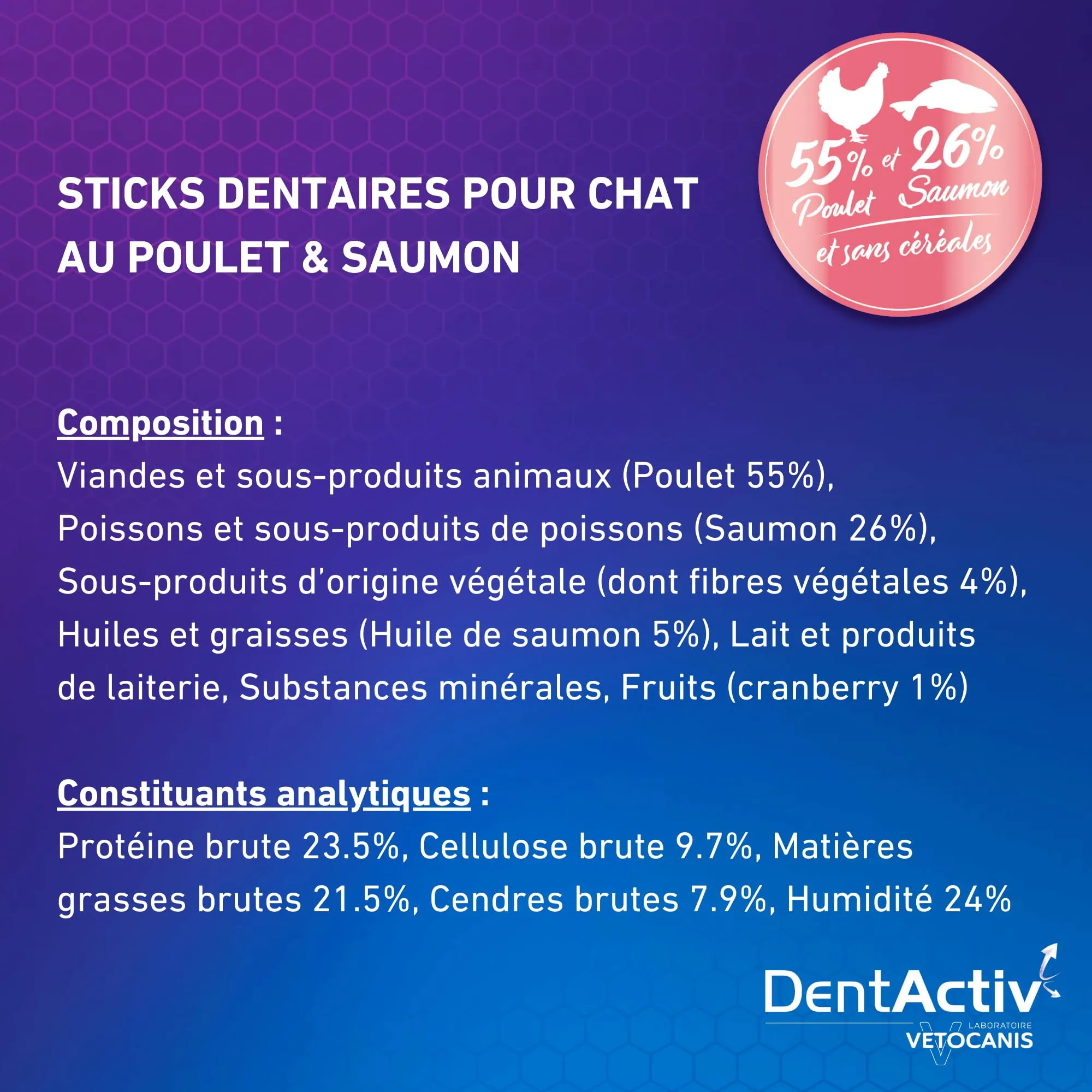 Vetocanis | Dentactiv | Stick Dentistico Gatto | Dolcetti per gatti | Igiene e Salute del Gatto | Ricco di Carne & Pesce| 55% Pollo 26% Salmone | Consigliato dai Veterinari | Sistema anti-placca - immagine 2