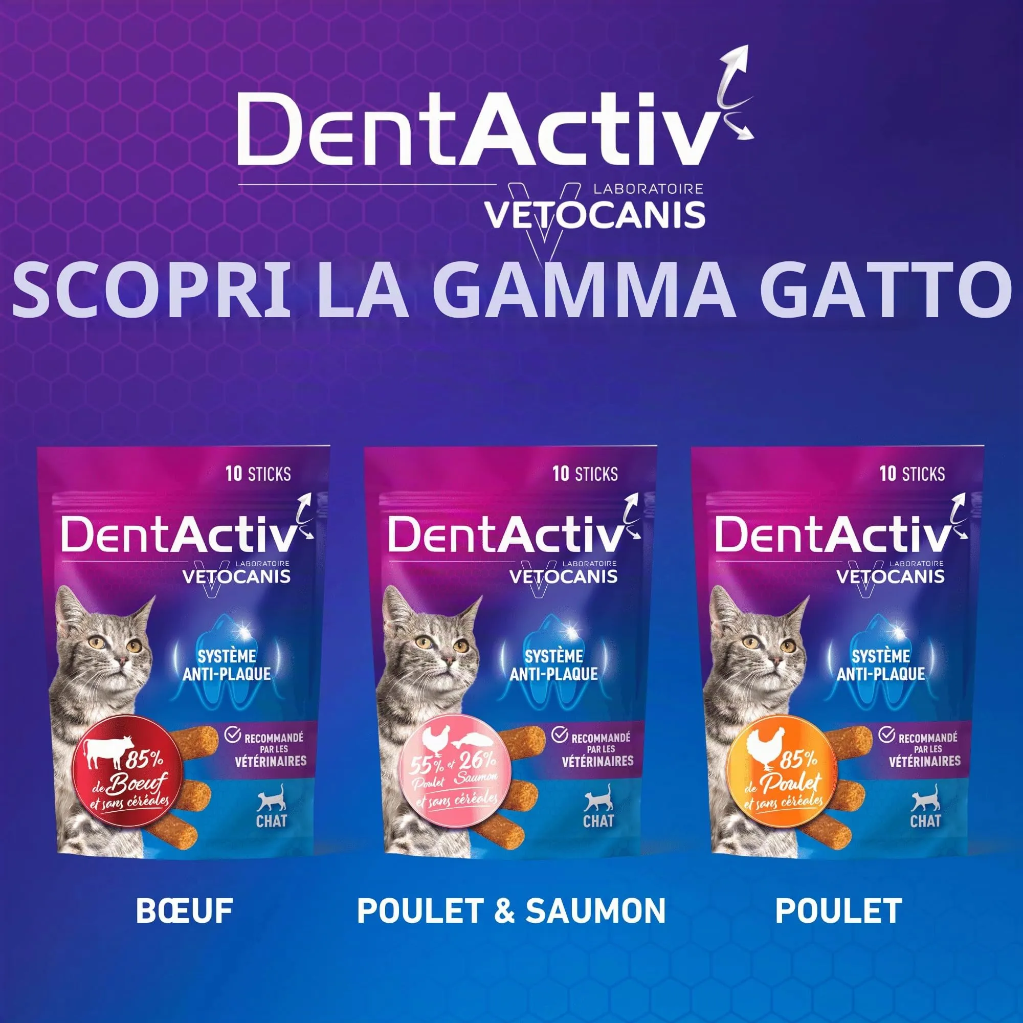 Vetocanis | Dentactiv | Stick Dentistico Gatto | Dolcetti per gatti | Igiene e Salute del Gatto | Ricco di Carne & Pesce| 55% Pollo 26% Salmone | Consigliato dai Veterinari | Sistema anti-placca - immagine 8