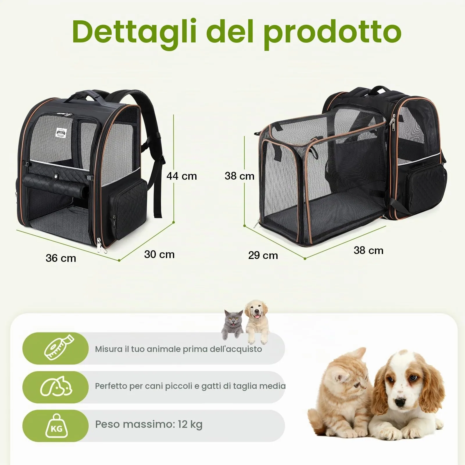 Lekespring Zaino per Cani Gatti Grande Porta Animali Espandibile Per Cani Piccoli Gatti Medi Fino a 10 KG, con 4 ingressi Zaino Traspirante Porta Cuccioli Pieghevole Per Viaggi, Escursioni, Nero XL - immagine 3