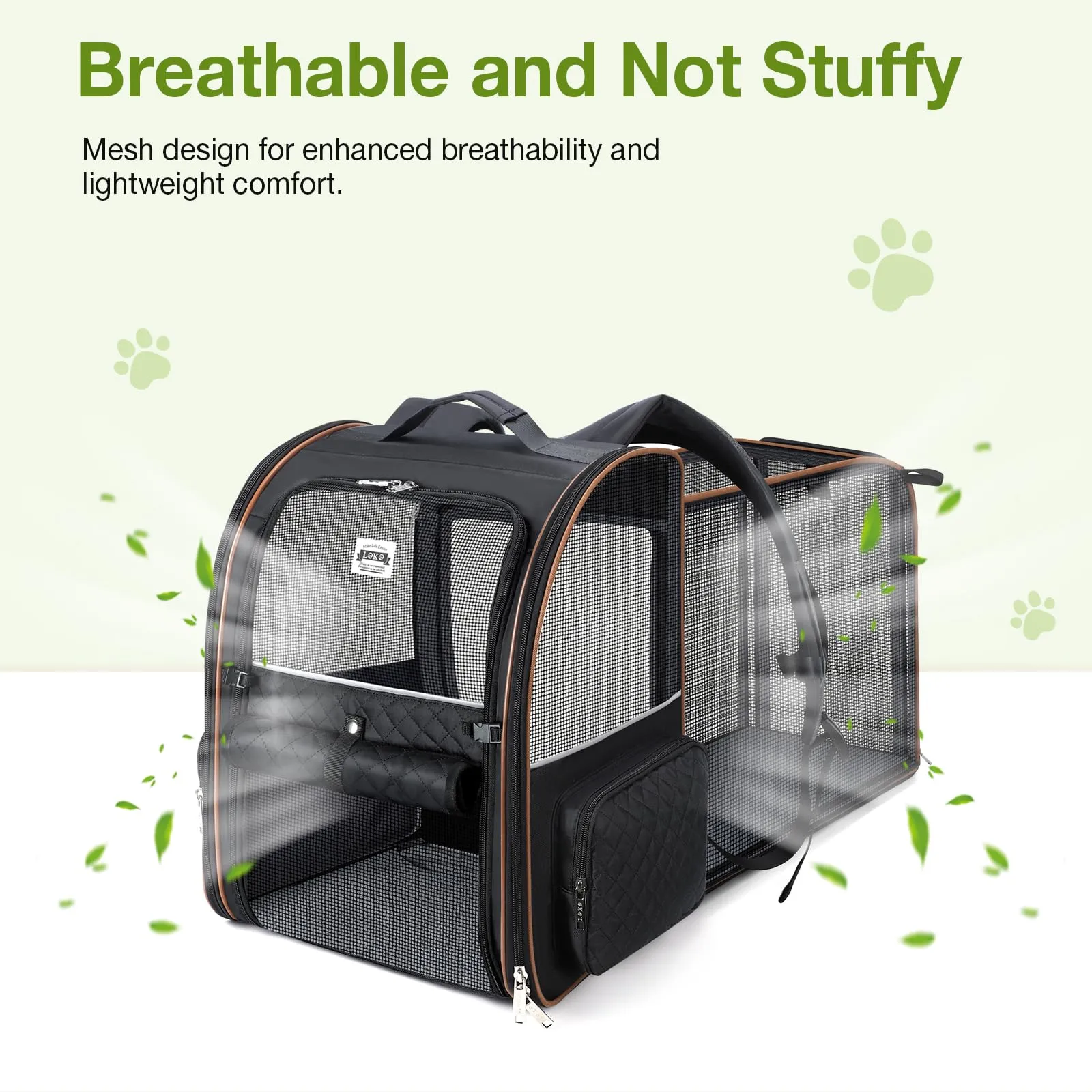 Lekespring Zaino per Cani Gatti Grande Porta Animali Espandibile Per Cani Piccoli Gatti Medi Fino a 10 KG, con 4 ingressi Zaino Traspirante Porta Cuccioli Pieghevole Per Viaggi, Escursioni, Nero XL - immagine 4