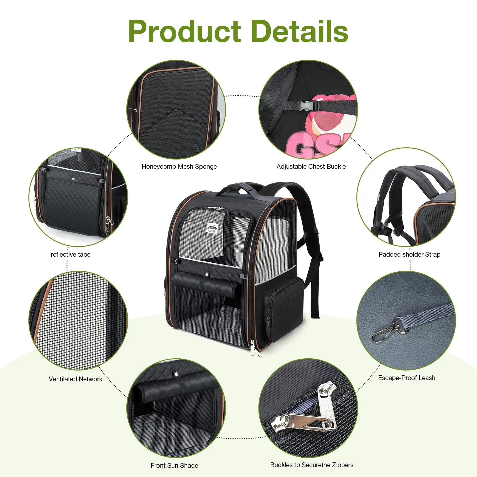 Lekespring Zaino per Cani Gatti Grande Porta Animali Espandibile Per Cani Piccoli Gatti Medi Fino a 10 KG, con 4 ingressi Zaino Traspirante Porta Cuccioli Pieghevole Per Viaggi, Escursioni, Nero XL - immagine 6