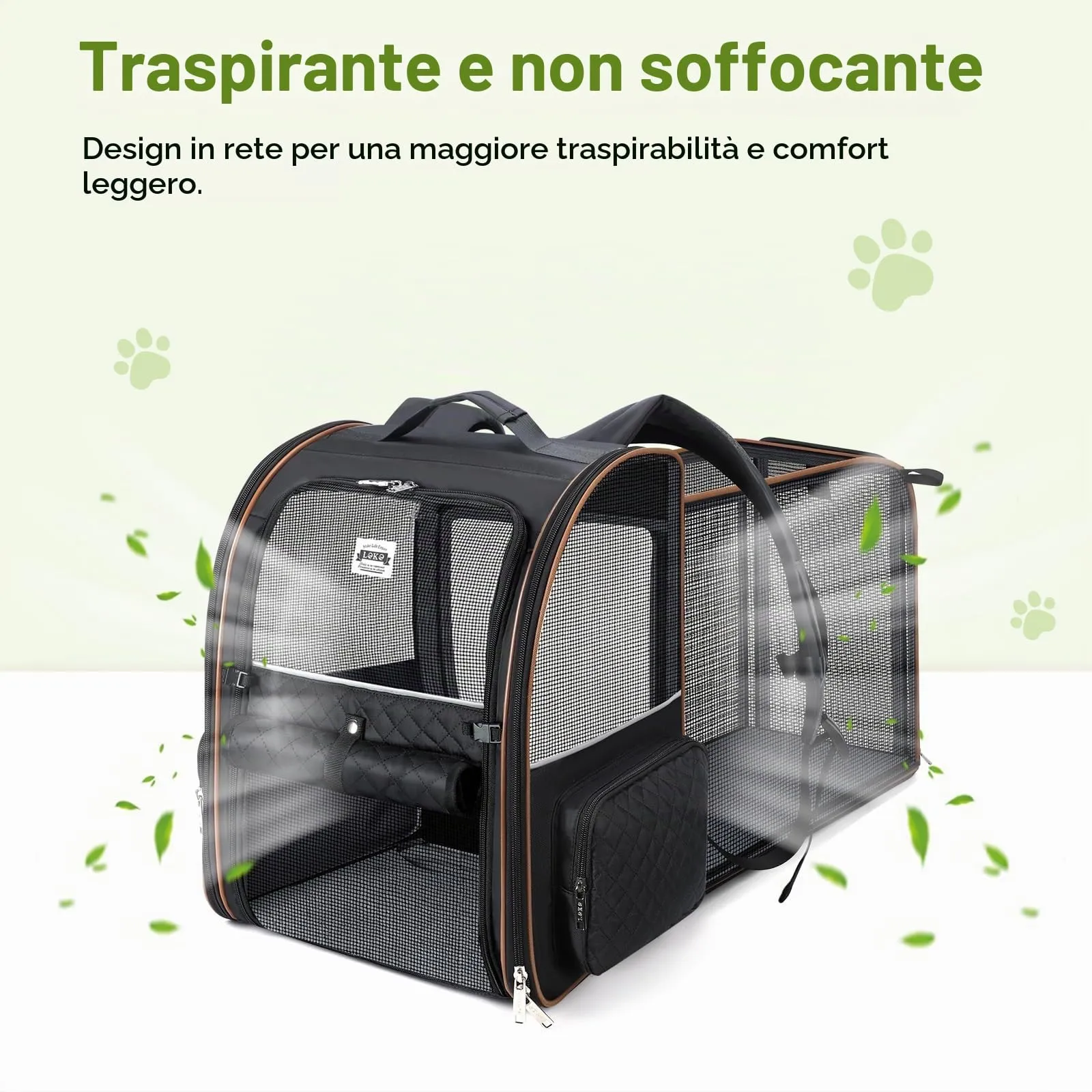 Lekespring Zaino per Cani Gatti Grande Porta Animali Espandibile Per Cani Piccoli Gatti Medi Fino a 8 KG, 4 ingressi Zaino Traspirante Porta Cuccioli Pieghevole per Viaggi, Escursioni, Nero Trapuntato - immagine 4