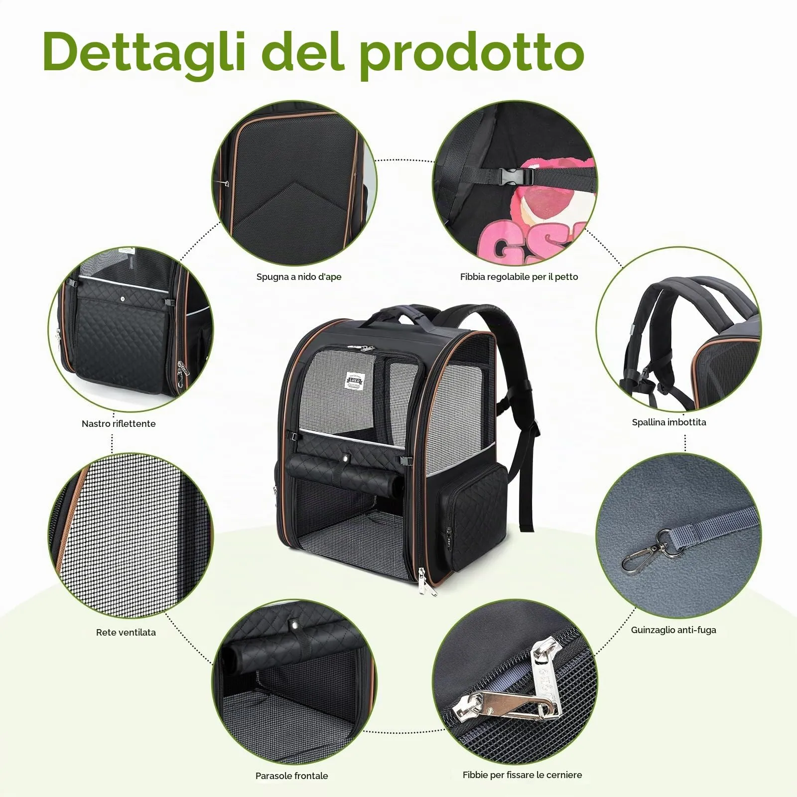 Lekespring Zaino per Cani Gatti Grande Porta Animali Espandibile Per Cani Piccoli Gatti Medi Fino a 8 KG, 4 ingressi Zaino Traspirante Porta Cuccioli Pieghevole per Viaggi, Escursioni, Nero Trapuntato - immagine 5