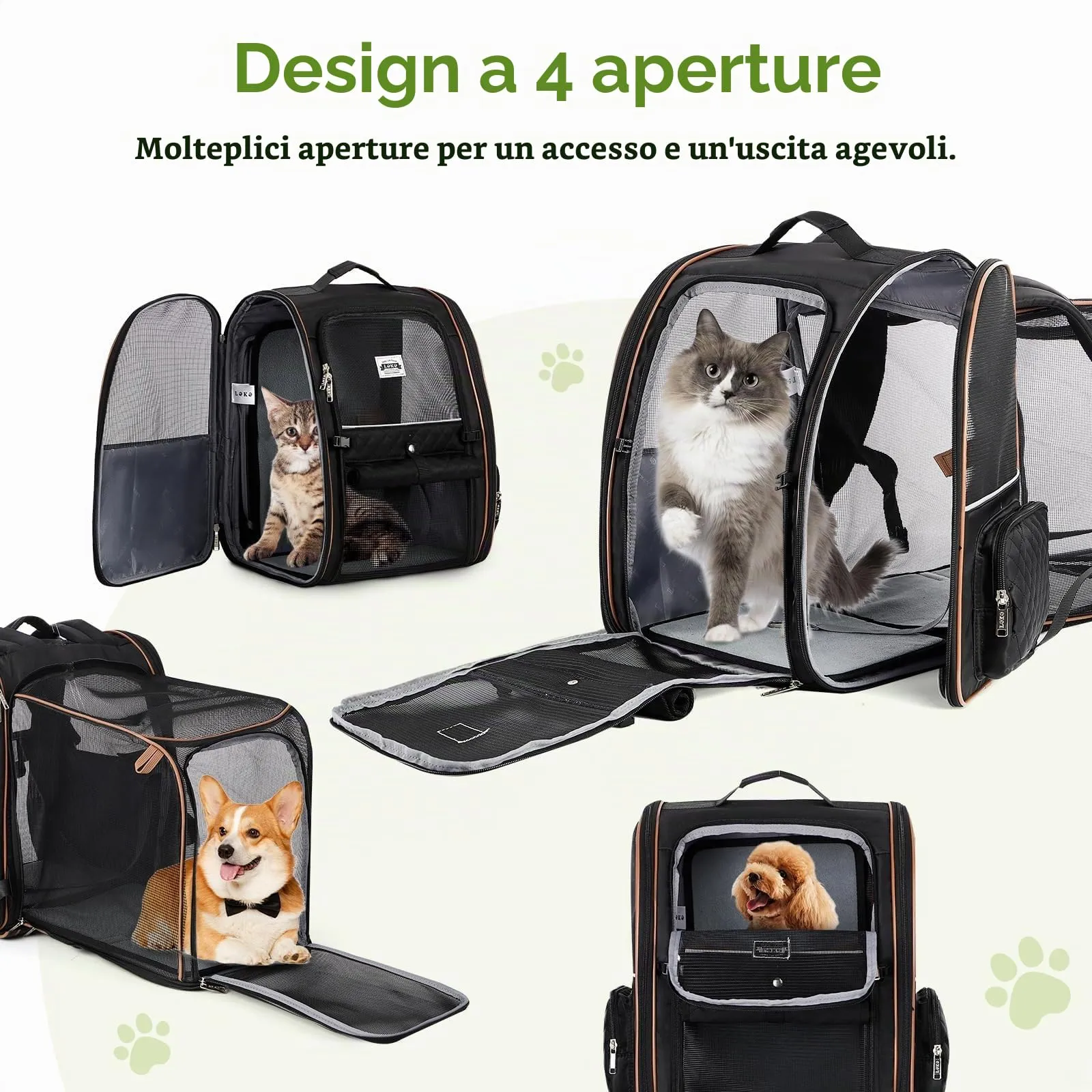 Lekespring Zaino per Cani Gatti Grande Porta Animali Espandibile Per Cani Piccoli Gatti Medi Fino a 8 KG, 4 ingressi Zaino Traspirante Porta Cuccioli Pieghevole per Viaggi, Escursioni, Nero Trapuntato - immagine 6
