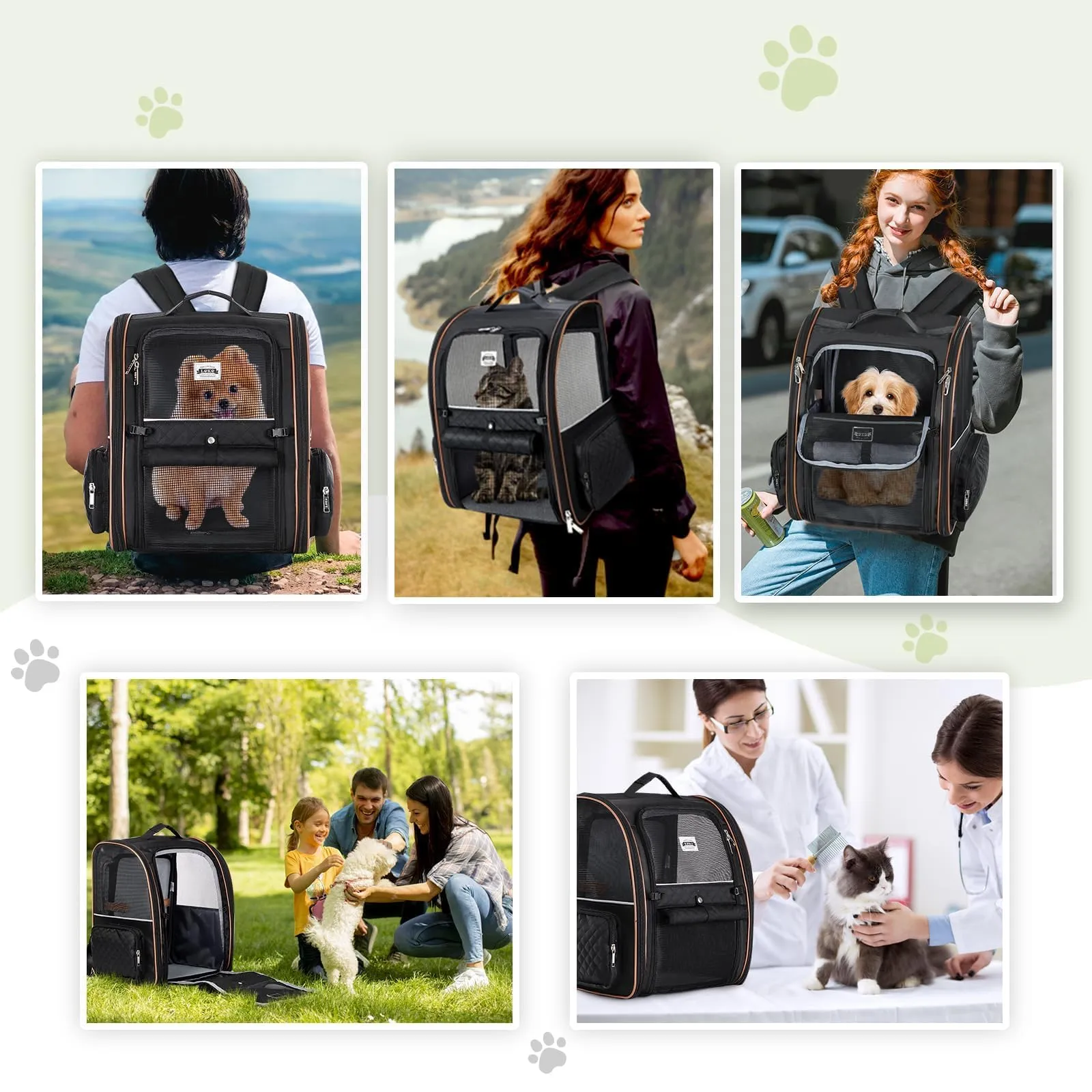 Lekespring Zaino per Cani Gatti Grande Porta Animali Espandibile Per Cani Piccoli Gatti Medi Fino a 8 KG, 4 ingressi Zaino Traspirante Porta Cuccioli Pieghevole per Viaggi, Escursioni, Nero Trapuntato - immagine 8