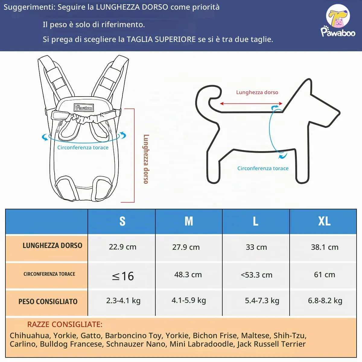Pawaboo Zaino Trasportino Anteriore per Cani Piccoli a Medi - immagine 2