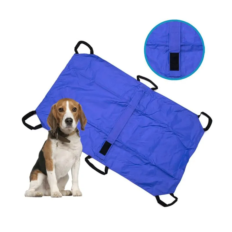 CiCixixi Barella Per Il Trasporto Di Cani, Trasportino Di Emergenza Per Animali Con Cinghia Di Sicurezza, Telo Scorrevole Per Aiuti con Cintura di Sicurezza, 6 Manici,Blu - immagine 3