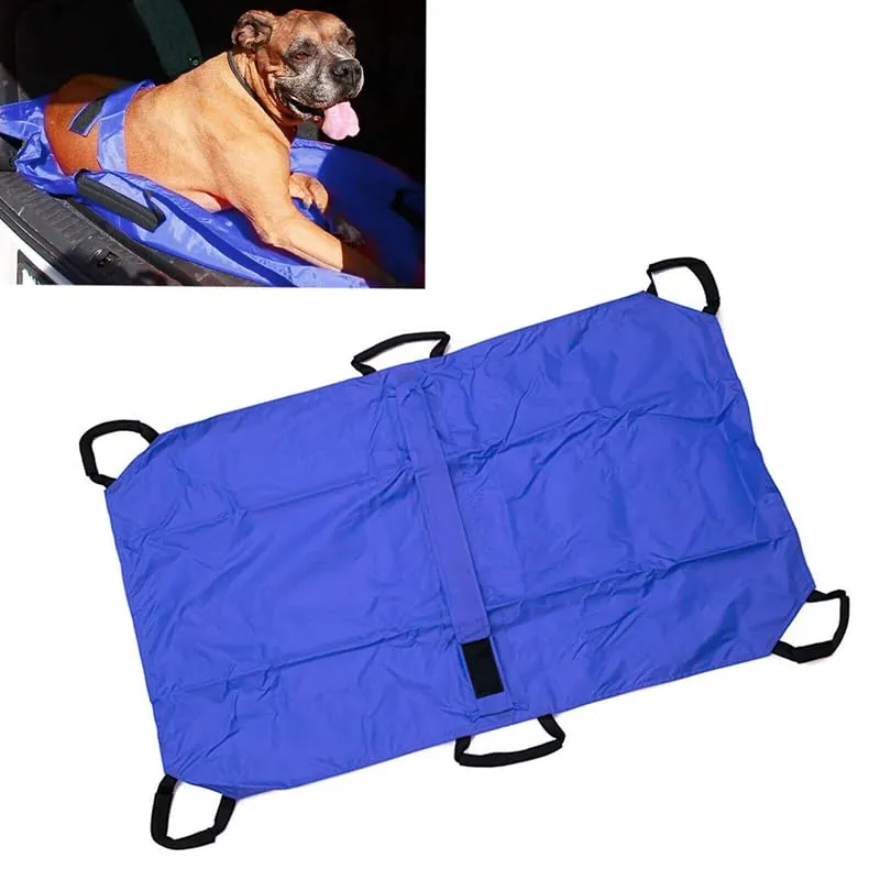 CiCixixi Barella Per Il Trasporto Di Cani, Trasportino Di Emergenza Per Animali Con Cinghia Di Sicurezza, Telo Scorrevole Per Aiuti con Cintura di Sicurezza, 6 Manici,Blu - immagine 5