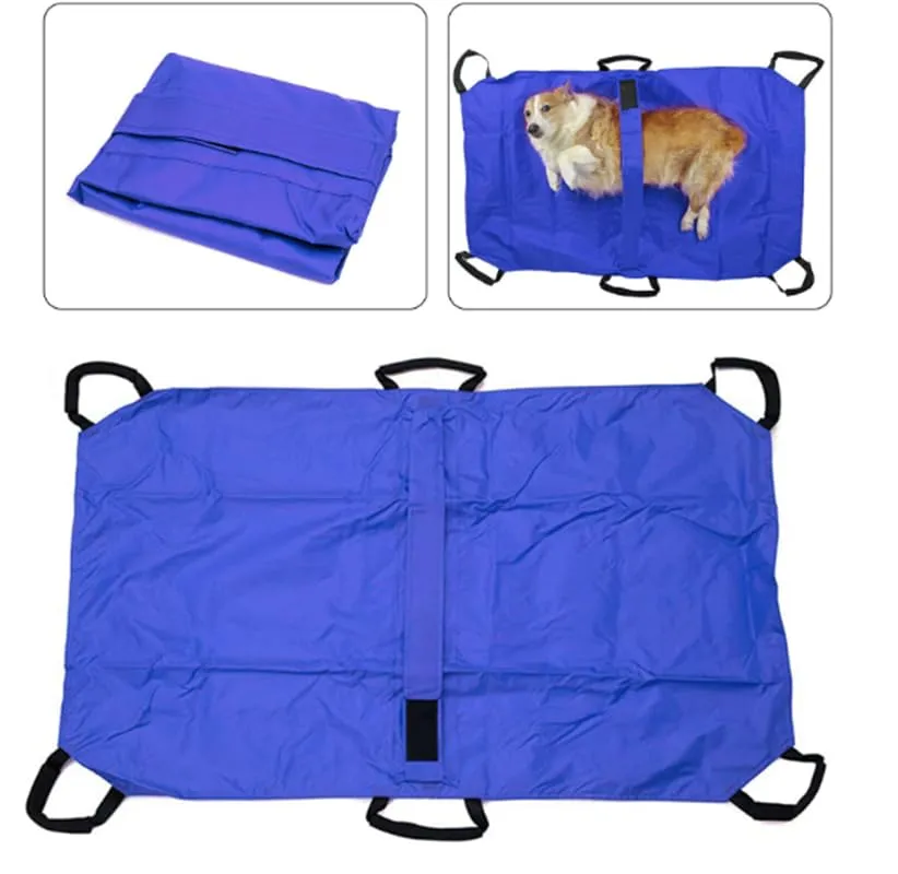 CiCixixi Barella Per Il Trasporto Di Cani, Trasportino Di Emergenza Per Animali Con Cinghia Di Sicurezza, Telo Scorrevole Per Aiuti con Cintura di Sicurezza, 6 Manici,Blu - immagine 7