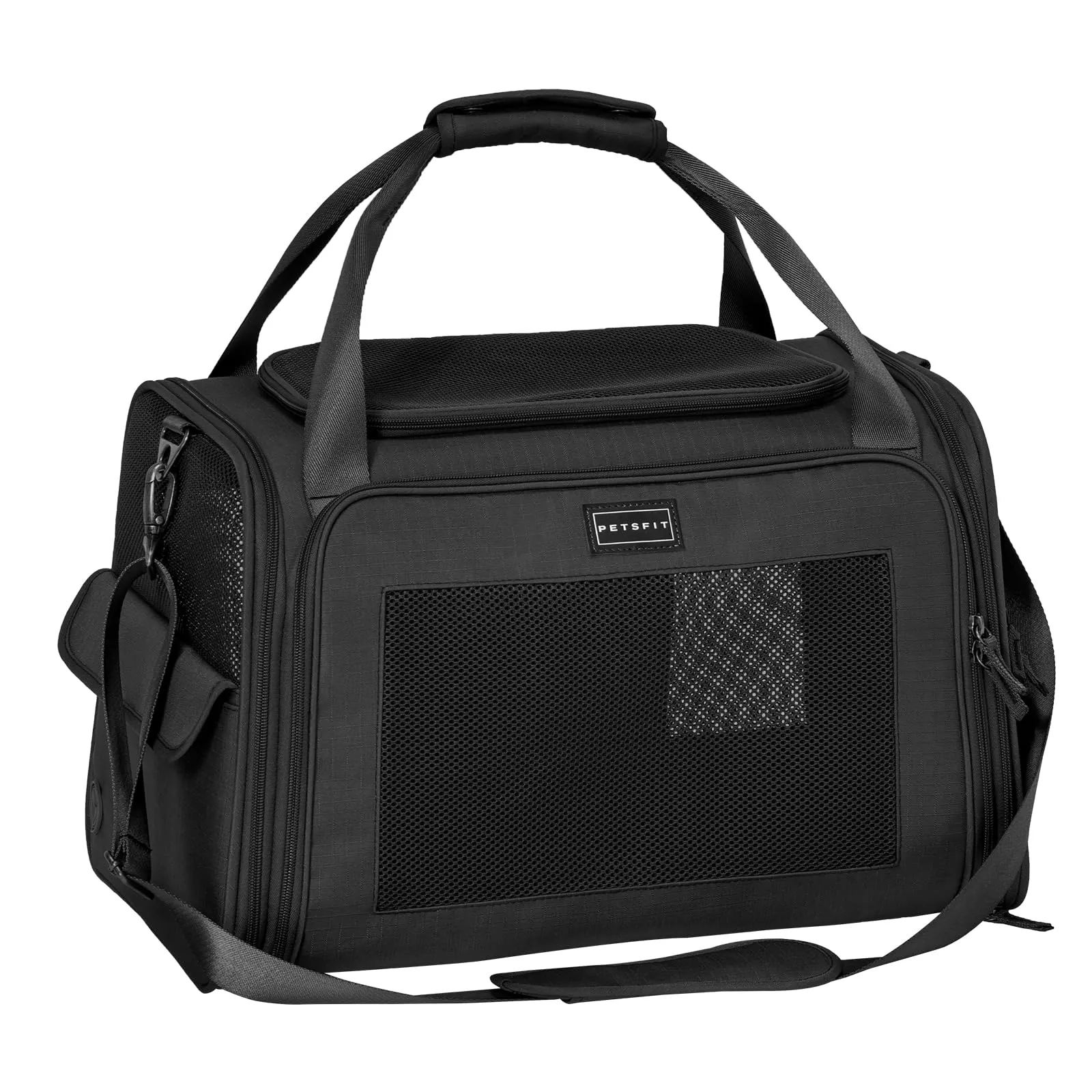 Petsfit Trasportino per gatti con cuscino espandibile, trasportino per cani in tessuto Oxford di alta qualità, leggero con tracolla, Nero - immagine 1