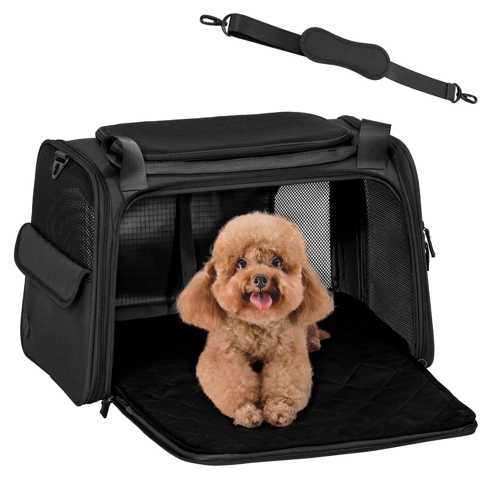 Petsfit Trasportino per gatti con cuscino espandibile, trasportino per cani in tessuto Oxford di alta qualità, leggero con tracolla, Nero - immagine 8