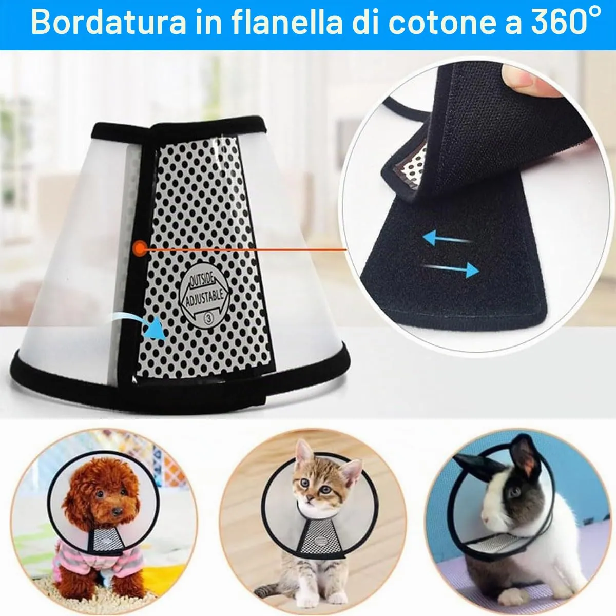 Collari Protettivi e Coni Forma Cono, Forma Cono Collari Protettivi per Cane Gatto, Collare Elisabettiano Regolabile, Collari Protettivi, Tagliare Le Unghie, Circonferenza del Collo (23-27cm) - immagine 5