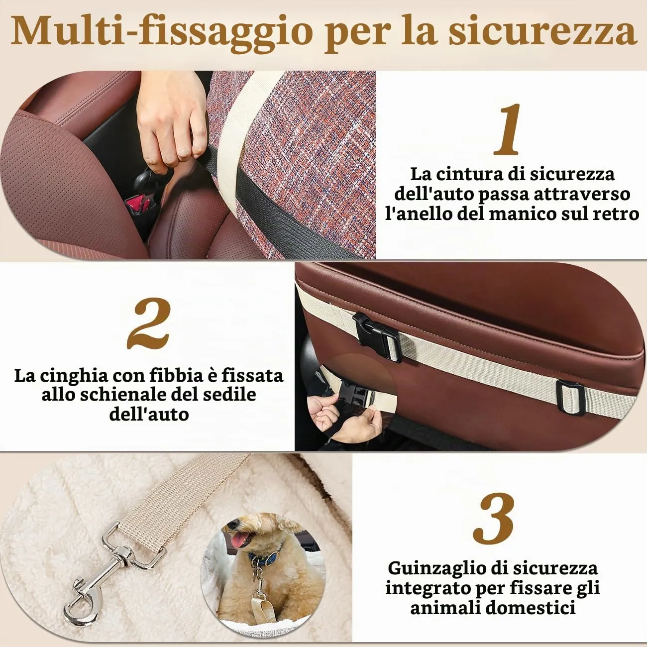 Pawaboo Seggiolino Auto per Cani Piccoli, Sedile Auto con Fibbia Fissa e Guinzaglio di Sicurezza per Cuccioli, Seggiolino Auto con Letto Addensato, Letto da Viaggio per Cane Fino a 25Lb, Magenta+Blu - immagine 3