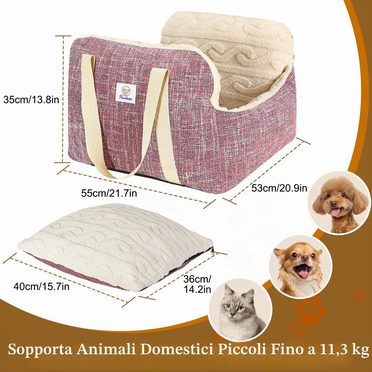 Pawaboo Seggiolino Auto per Cani Piccoli, Sedile Auto con Fibbia Fissa e Guinzaglio di Sicurezza per Cuccioli, Seggiolino Auto con Letto Addensato, Letto da Viaggio per Cane Fino a 25Lb, Magenta+Blu - immagine 5
