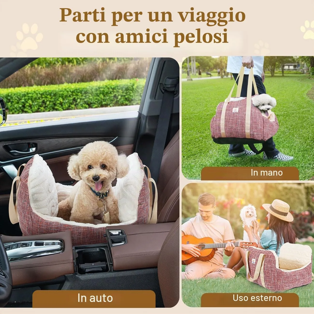 Pawaboo Seggiolino Auto per Cani Piccoli, Sedile Auto con Fibbia Fissa e Guinzaglio di Sicurezza per Cuccioli, Seggiolino Auto con Letto Addensato, Letto da Viaggio per Cane Fino a 25Lb, Magenta+Blu - immagine 7