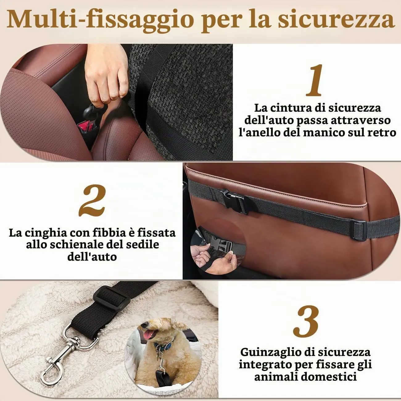 Pawaboo Seggiolino Auto per Cani Piccoli, Sedile Auto con Fibbia Fissa e Guinzaglio di Sicurezza per Cuccioli, Seggiolino Auto con Letto Addensato, Letto da Viaggio per Cane Fino a 25Lb, Nero - immagine 3