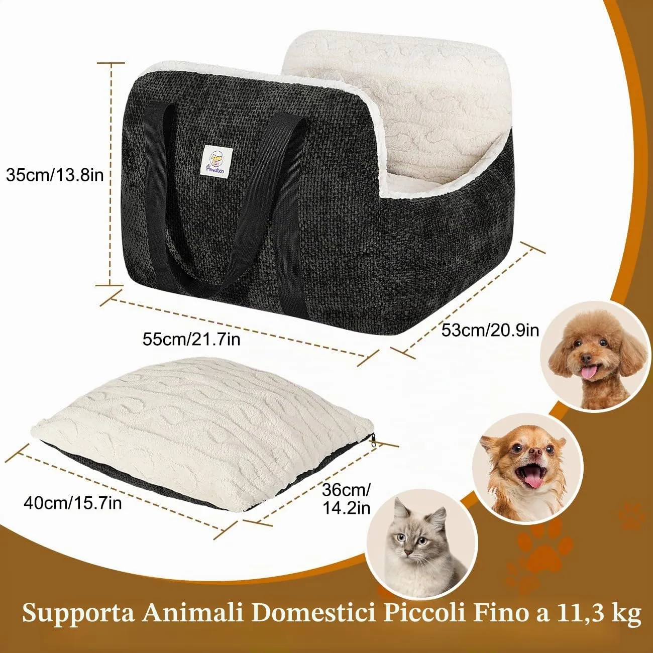Pawaboo Seggiolino Auto per Cani Piccoli, Sedile Auto con Fibbia Fissa e Guinzaglio di Sicurezza per Cuccioli, Seggiolino Auto con Letto Addensato, Letto da Viaggio per Cane Fino a 25Lb, Nero - immagine 5