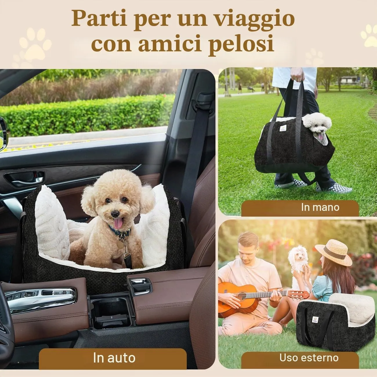 Pawaboo Seggiolino Auto per Cani Piccoli, Sedile Auto con Fibbia Fissa e Guinzaglio di Sicurezza per Cuccioli, Seggiolino Auto con Letto Addensato, Letto da Viaggio per Cane Fino a 25Lb, Nero - immagine 7