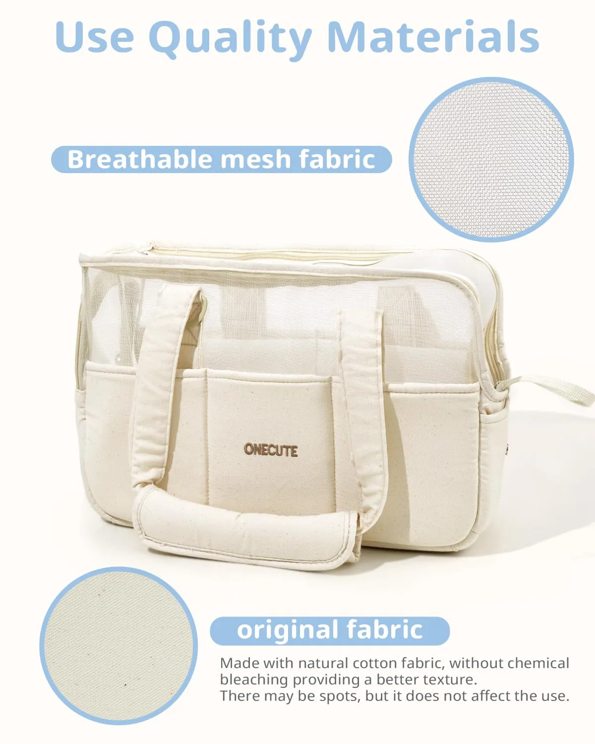 ONECUTE Borsa Trasportino per Cani Piccoli e Gatti, Pieghevole Leggero con Base Rigida Imbottita, Cotton e Rete Traspirante, Multi Tasche per Viaggio e Passeggiate (Beige Traspirante, 43x19x31cm) - immagine 5