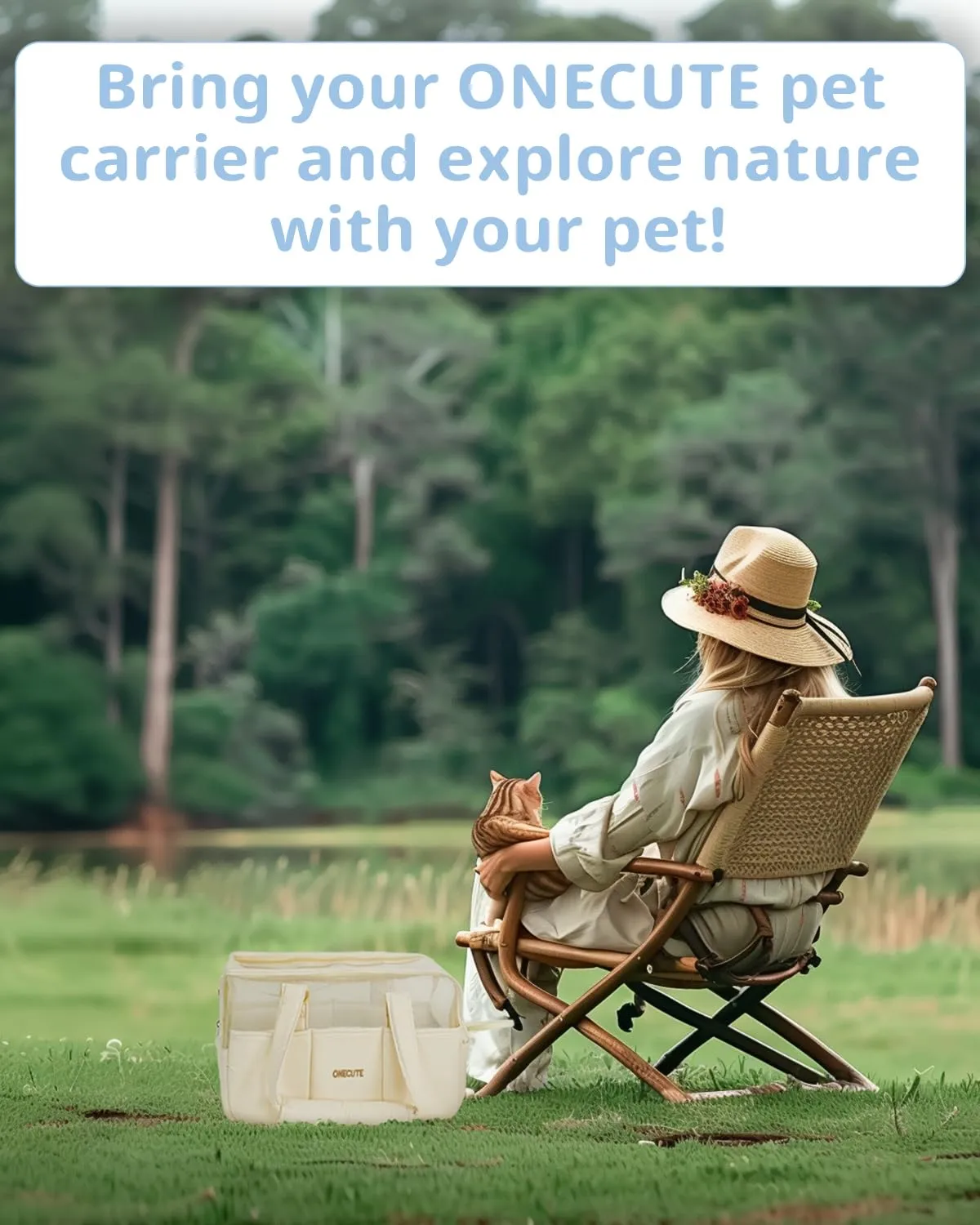 ONECUTE Borsa Trasportino per Cani Piccoli e Gatti, Pieghevole Leggero con Base Rigida Imbottita, Cotton e Rete Traspirante, Multi Tasche per Viaggio e Passeggiate (Beige Traspirante, 43x19x31cm) - immagine 7
