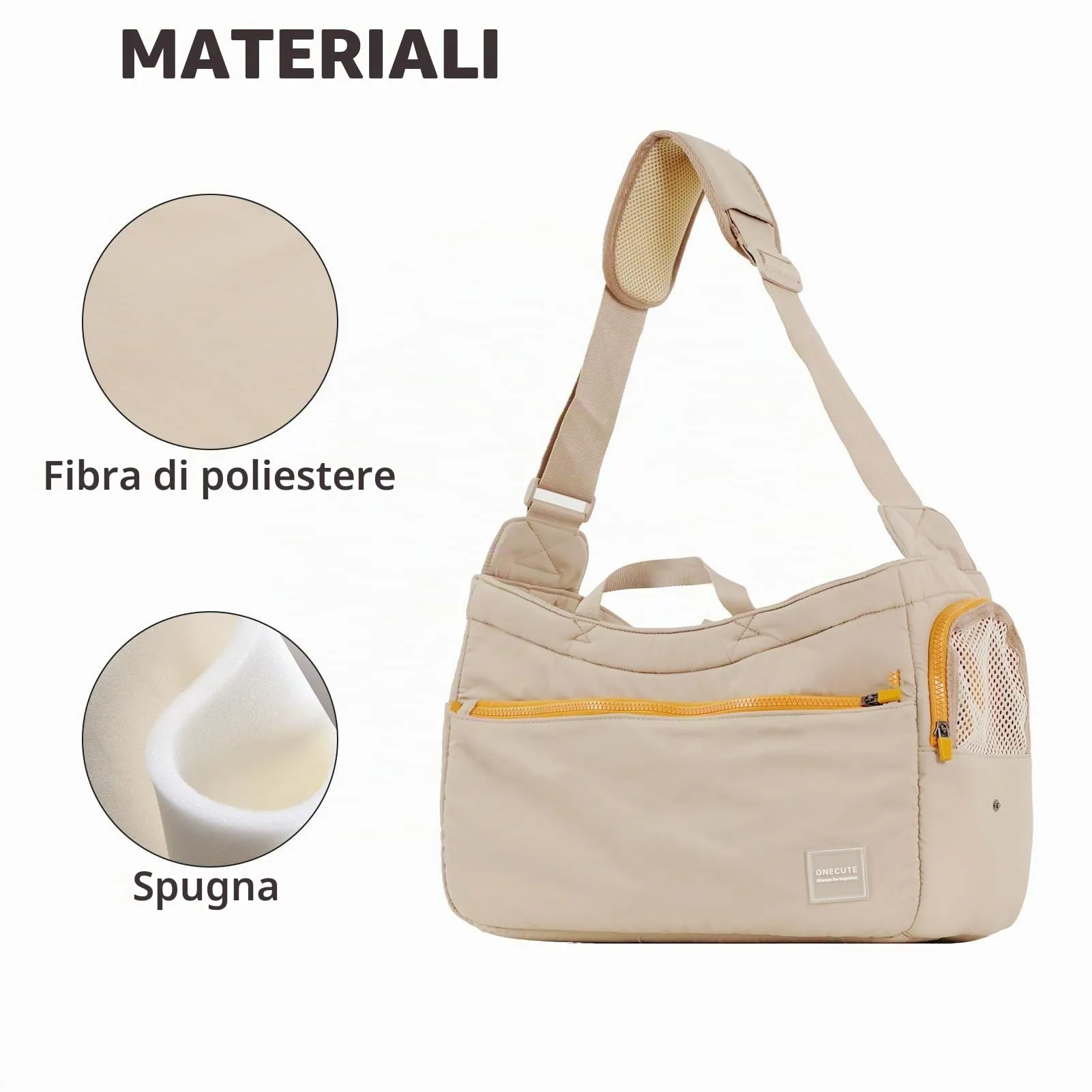 ONECUTE Borsa Business per Cani Piccola Taglia e Gatti, Pieghevole con Tracolla Regolabile, Rete Traspirante, Base Imbottita e Tasche per Ufficio/Viaggi (Cachi, 40x14x25cm) - immagine 9