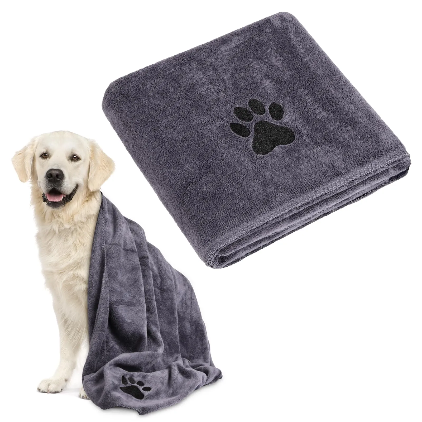 Adiwo Asciugamani per Cani, 140x70cm Asciugamano Microfibra, Asciugamani Pet Morbidi e ad Asciugatura Rapida, Super Assorbente, Coperta Animali per Cani e Gatti di Piccola e Grande Taglia (Grigio) - immagine 1