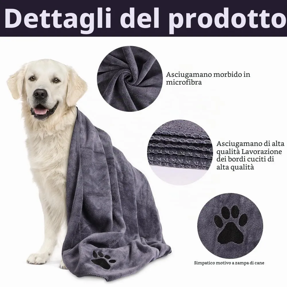 Adiwo Asciugamani per Cani, 140x70cm Asciugamano Microfibra, Asciugamani Pet Morbidi e ad Asciugatura Rapida, Super Assorbente, Coperta Animali per Cani e Gatti di Piccola e Grande Taglia (Grigio) - immagine 3