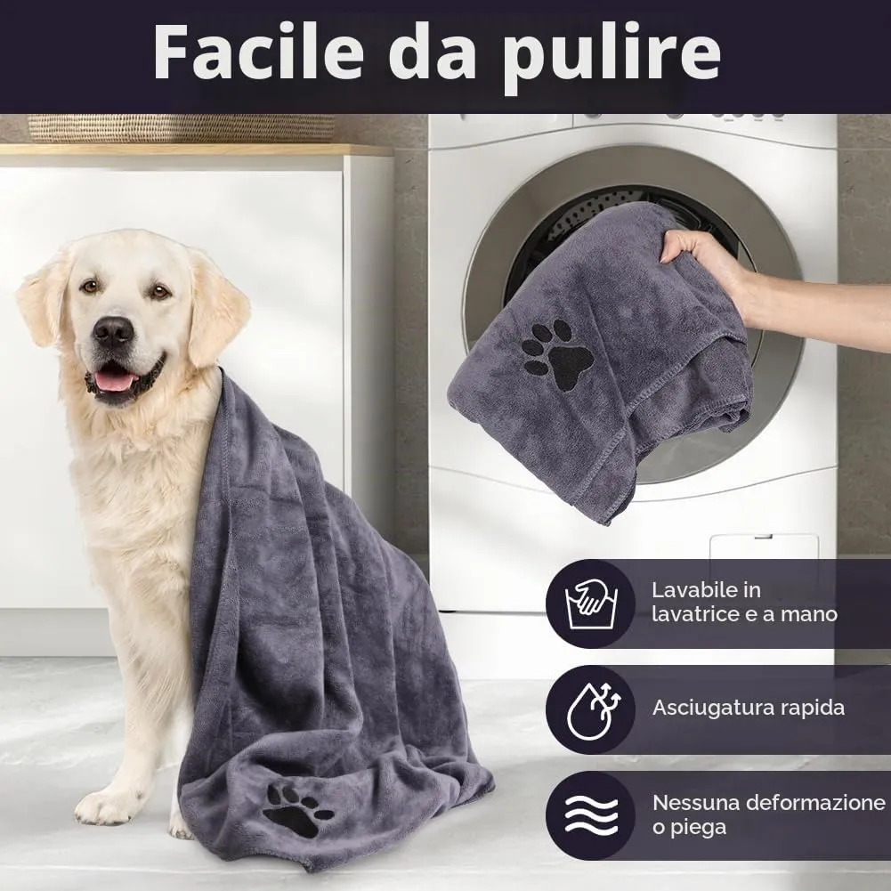 Adiwo Asciugamani per Cani, 140x70cm Asciugamano Microfibra, Asciugamani Pet Morbidi e ad Asciugatura Rapida, Super Assorbente, Coperta Animali per Cani e Gatti di Piccola e Grande Taglia (Grigio) - immagine 5