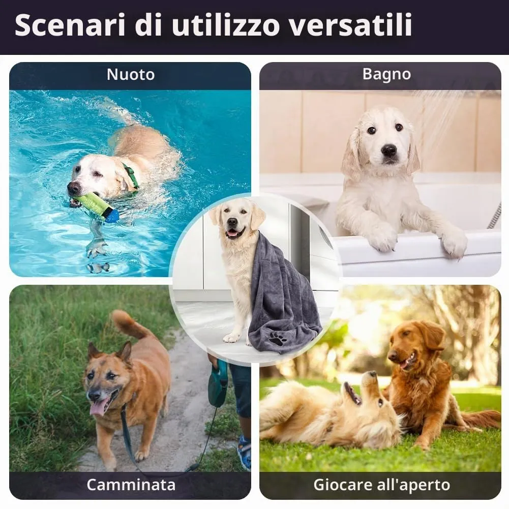 Adiwo Asciugamani per Cani, 140x70cm Asciugamano Microfibra, Asciugamani Pet Morbidi e ad Asciugatura Rapida, Super Assorbente, Coperta Animali per Cani e Gatti di Piccola e Grande Taglia (Grigio) - immagine 6