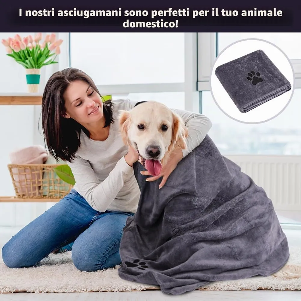 Adiwo Asciugamani per Cani, 140x70cm Asciugamano Microfibra, Asciugamani Pet Morbidi e ad Asciugatura Rapida, Super Assorbente, Coperta Animali per Cani e Gatti di Piccola e Grande Taglia (Grigio) - immagine 7