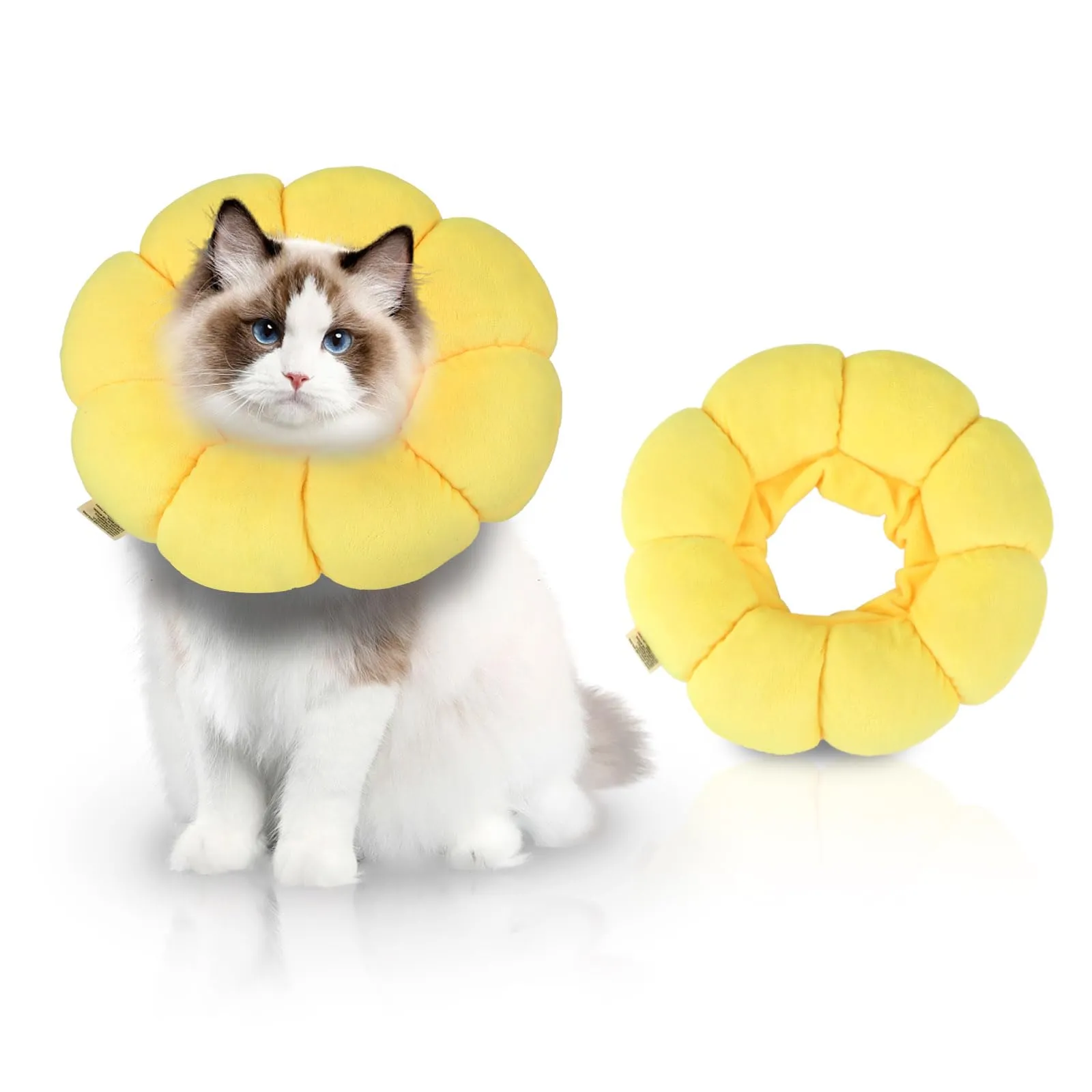 Collare Protettivo per Gatti - Collare Elisabettiano Taglia M - Cotone PP Morbido - Previene leccate post-operatorie - Per Gatti e Cani Piccoli (Girasole) - immagine 1