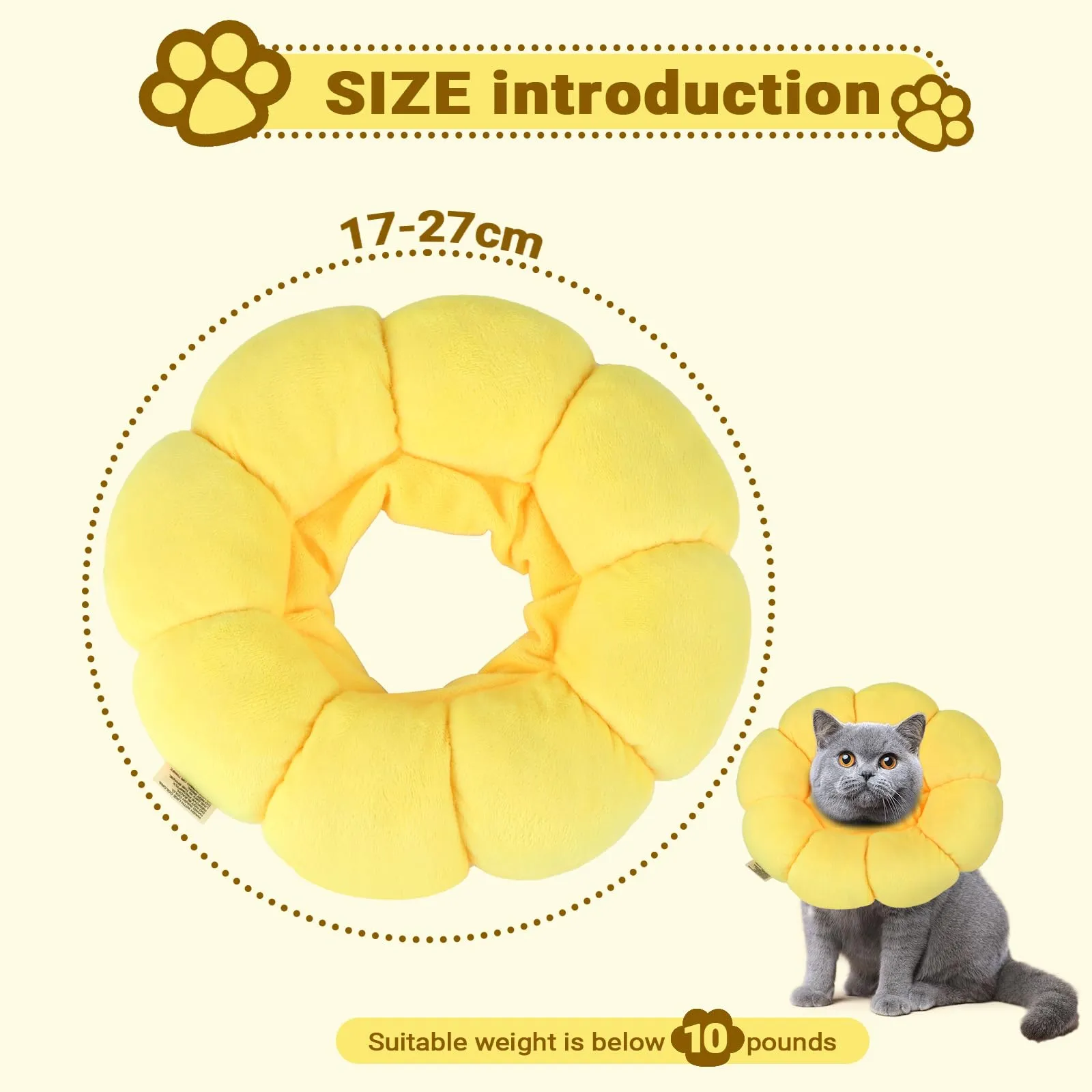 Collare Protettivo per Gatti - Collare Elisabettiano Taglia M - Cotone PP Morbido - Previene leccate post-operatorie - Per Gatti e Cani Piccoli (Girasole) - immagine 2