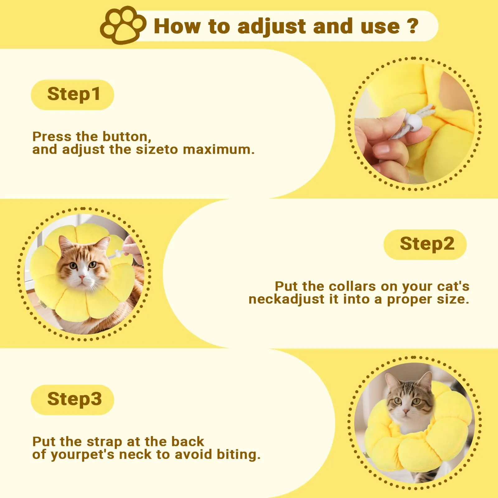 Collare Protettivo per Gatti - Collare Elisabettiano Taglia M - Cotone PP Morbido - Previene leccate post-operatorie - Per Gatti e Cani Piccoli (Girasole) - immagine 6