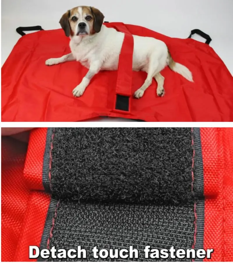 Barella Per Il Trasporto Di Cani, Trasportino Di Emergenza Per Animali Con Cinghia Di Sicurezza, Telo Scorrevole Per Aiuti con Cintura di Sicurezza, 6 Manici (Rosso) - immagine 8