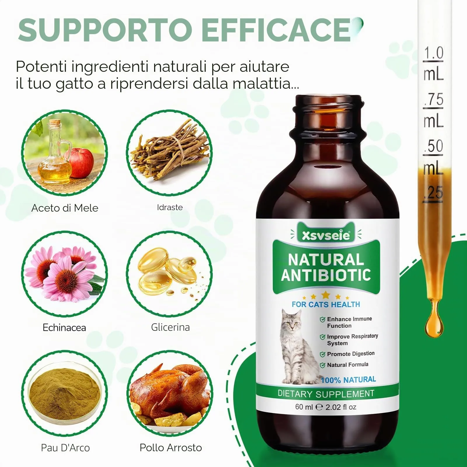 Antibiotici Naturali per Gatti - Trattamento Infezioni Cutanee, Respiratorie e Urinarie，Antibiotici per gatti，Sollievo per la pelle pruriginosa del，Sollievo per le allergie del - 120ml (2Pcs) - immagine 5