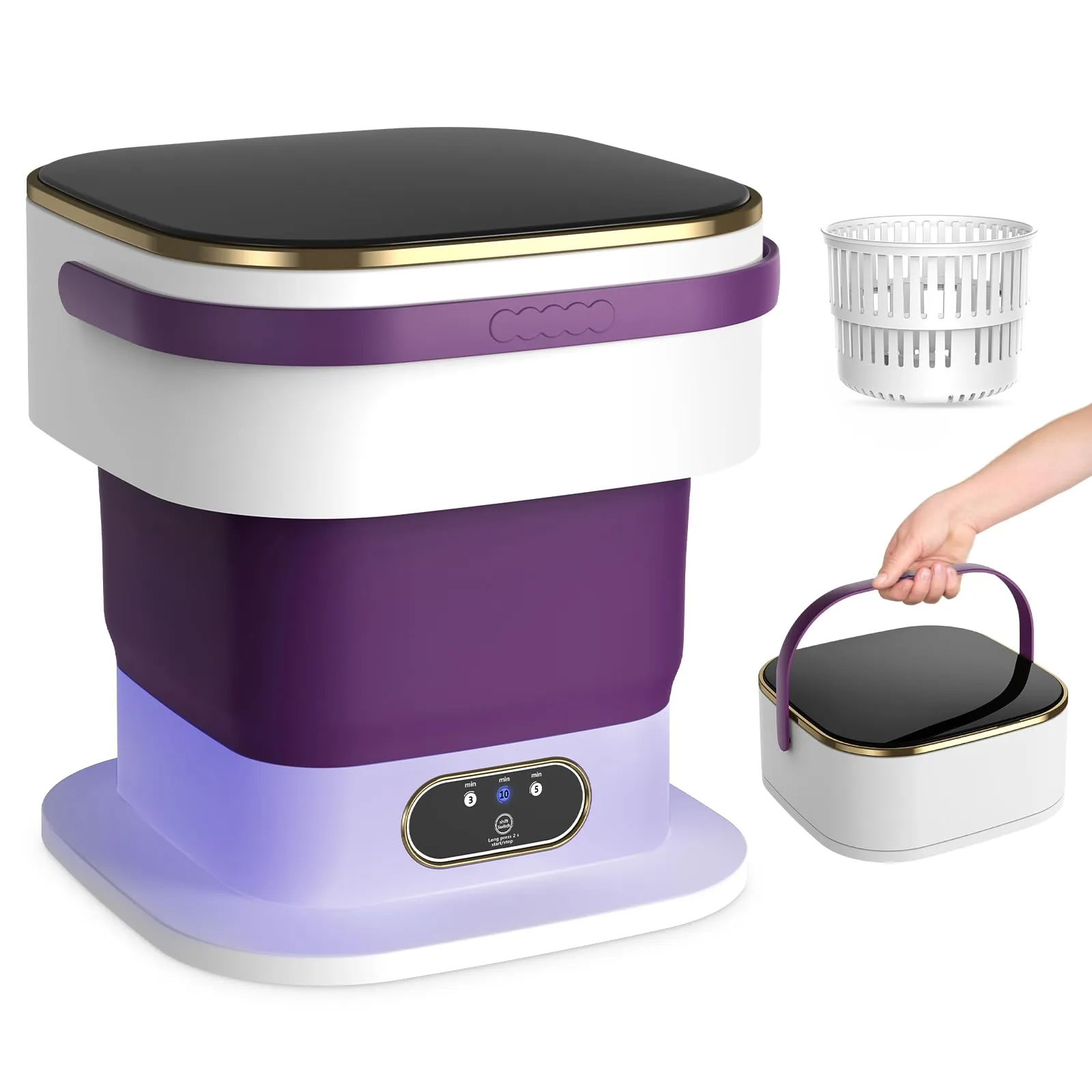Mini Lavatrice,15L 2 in 1 Lavatrice Portatile con Centrifuga e 3 modalità di pulizia per Piccoli vestiti, Lavatrice da Campeggio Pieghevole per Viaggi, Appartamenti (Viola) - immagine 1