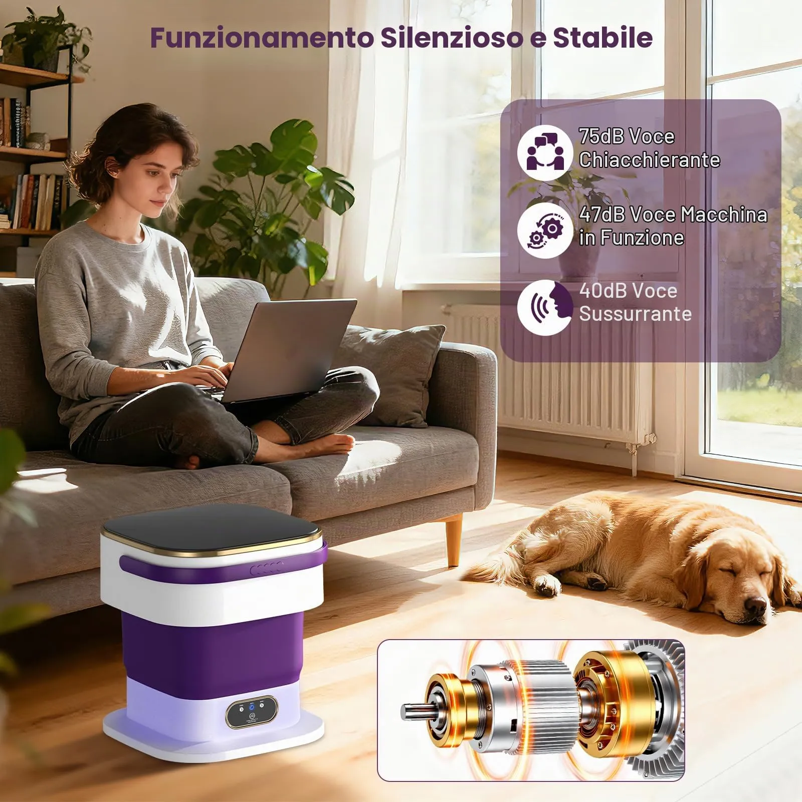 Mini Lavatrice,15L 2 in 1 Lavatrice Portatile con Centrifuga e 3 modalità di pulizia per Piccoli vestiti, Lavatrice da Campeggio Pieghevole per Viaggi, Appartamenti (Viola) - immagine 7