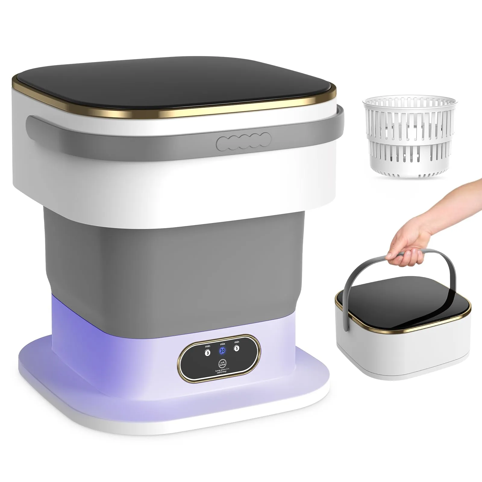 Mini Lavatrice,15L 2 in 1 Lavatrice Portatile con Centrifuga e 3 modalità di pulizia per Piccoli vestiti, Lavatrice da Campeggio Pieghevole per Viaggi, Appartamenti (Grigio) - immagine 1