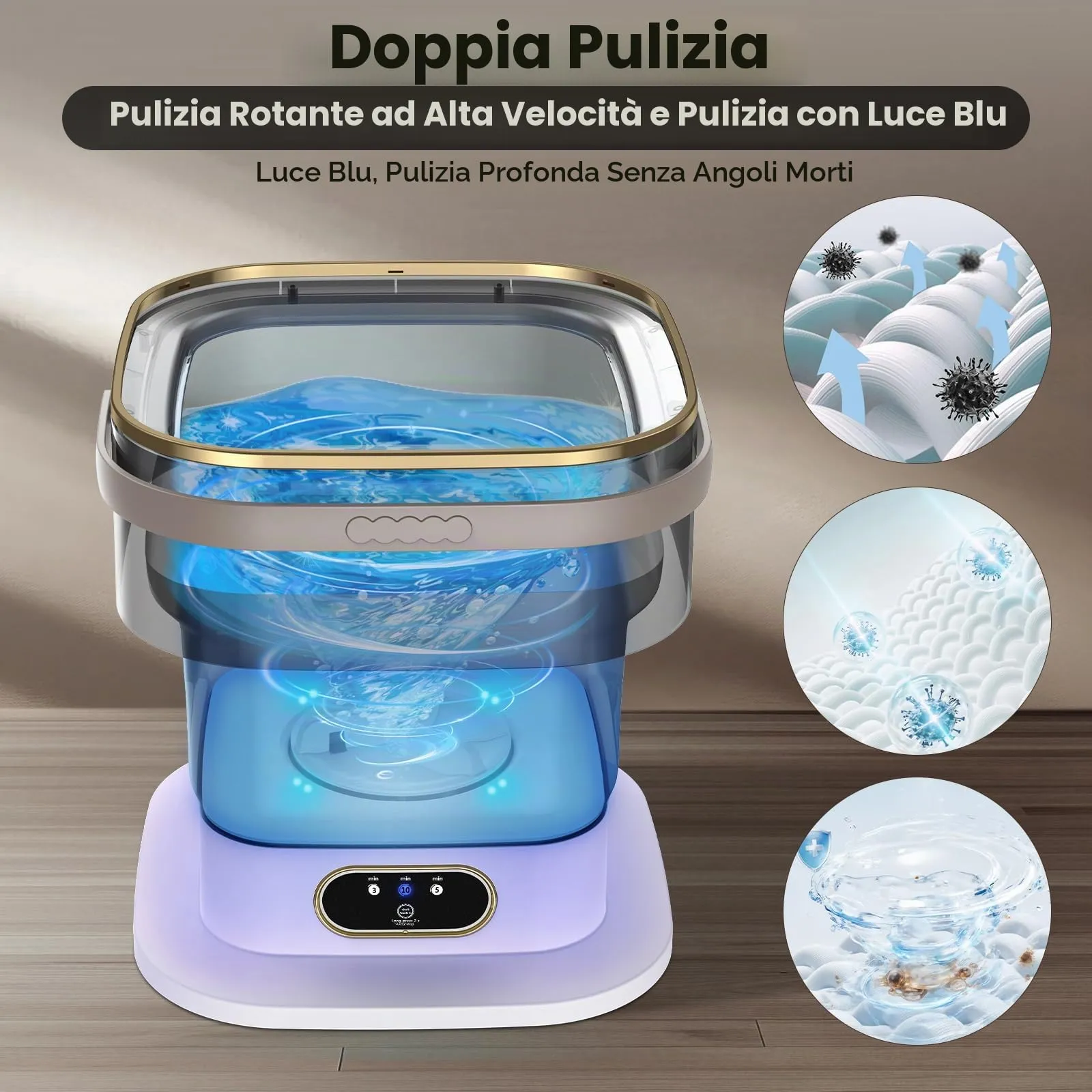 Mini Lavatrice,15L 2 in 1 Lavatrice Portatile con Centrifuga e 3 modalità di pulizia per Piccoli vestiti, Lavatrice da Campeggio Pieghevole per Viaggi, Appartamenti (Grigio) - immagine 6