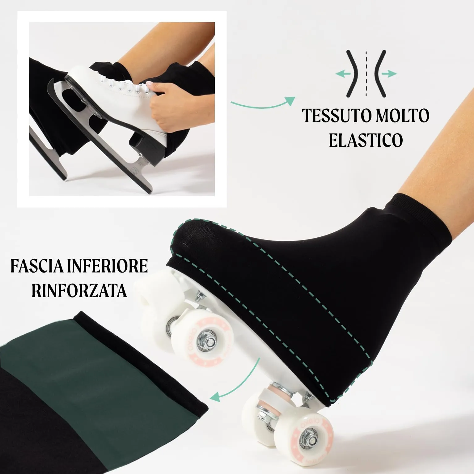 CALZITALY Copripattini per Bambina e Donna, Protezione Pattini Bambina, Proteggi Skate Unisex 130 Denari, Taglia dalla 28 alla 42, Made in Italy (3 Paia Nere, 38-42 (240-270 mm)) - immagine 3