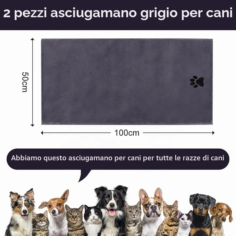 Adiwo 2 Pezzi Asciugamani per Cani, 140x70cm Asciugamano Microfibra, Asciugamani Pet Morbidi e ad Asciugatura Rapida, Super Assorbente, Coperta Animali per Cani e Gatti di Piccola e Grande Taglia - immagine 2