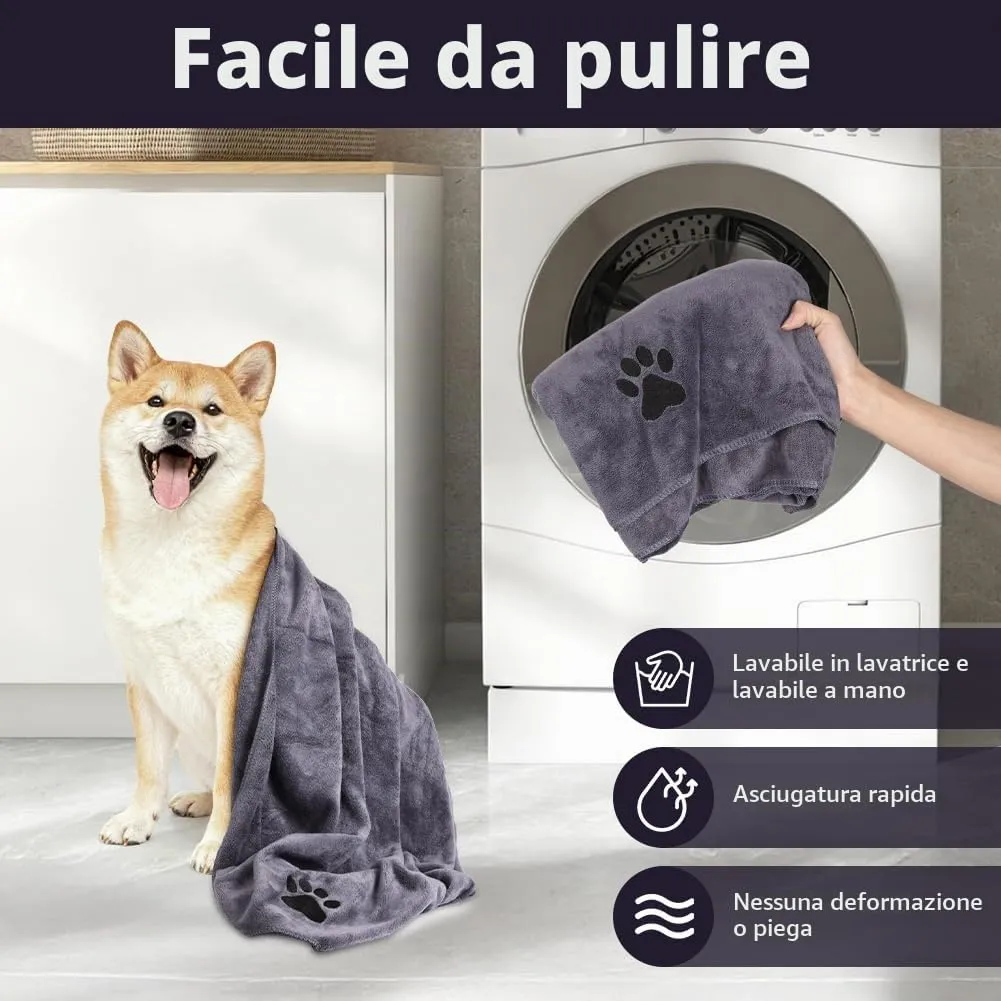 Adiwo 2 Pezzi Asciugamani per Cani, 140x70cm Asciugamano Microfibra, Asciugamani Pet Morbidi e ad Asciugatura Rapida, Super Assorbente, Coperta Animali per Cani e Gatti di Piccola e Grande Taglia - immagine 4