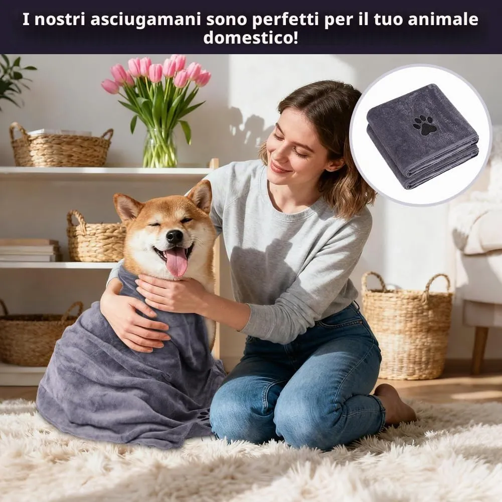 Adiwo 2 Pezzi Asciugamani per Cani, 140x70cm Asciugamano Microfibra, Asciugamani Pet Morbidi e ad Asciugatura Rapida, Super Assorbente, Coperta Animali per Cani e Gatti di Piccola e Grande Taglia - immagine 7