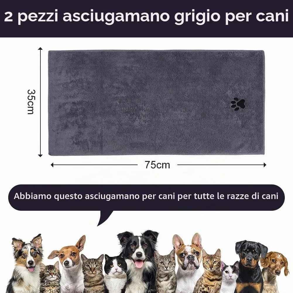 Adiwo 2 Pezzi Asciugamani per Cani, 75x35cm Asciugamano Microfibra, Asciugamani Pet Morbidi e ad Asciugatura Rapida, Super Assorbente, Coperta Animali per Cani e Gatti di Piccola e Grande Taglia - immagine 2