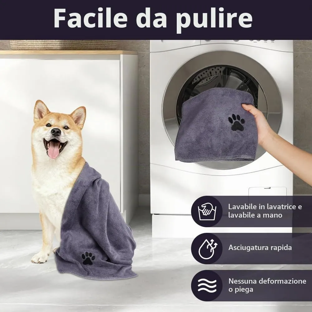 Adiwo 2 Pezzi Asciugamani per Cani, 75x35cm Asciugamano Microfibra, Asciugamani Pet Morbidi e ad Asciugatura Rapida, Super Assorbente, Coperta Animali per Cani e Gatti di Piccola e Grande Taglia - immagine 4
