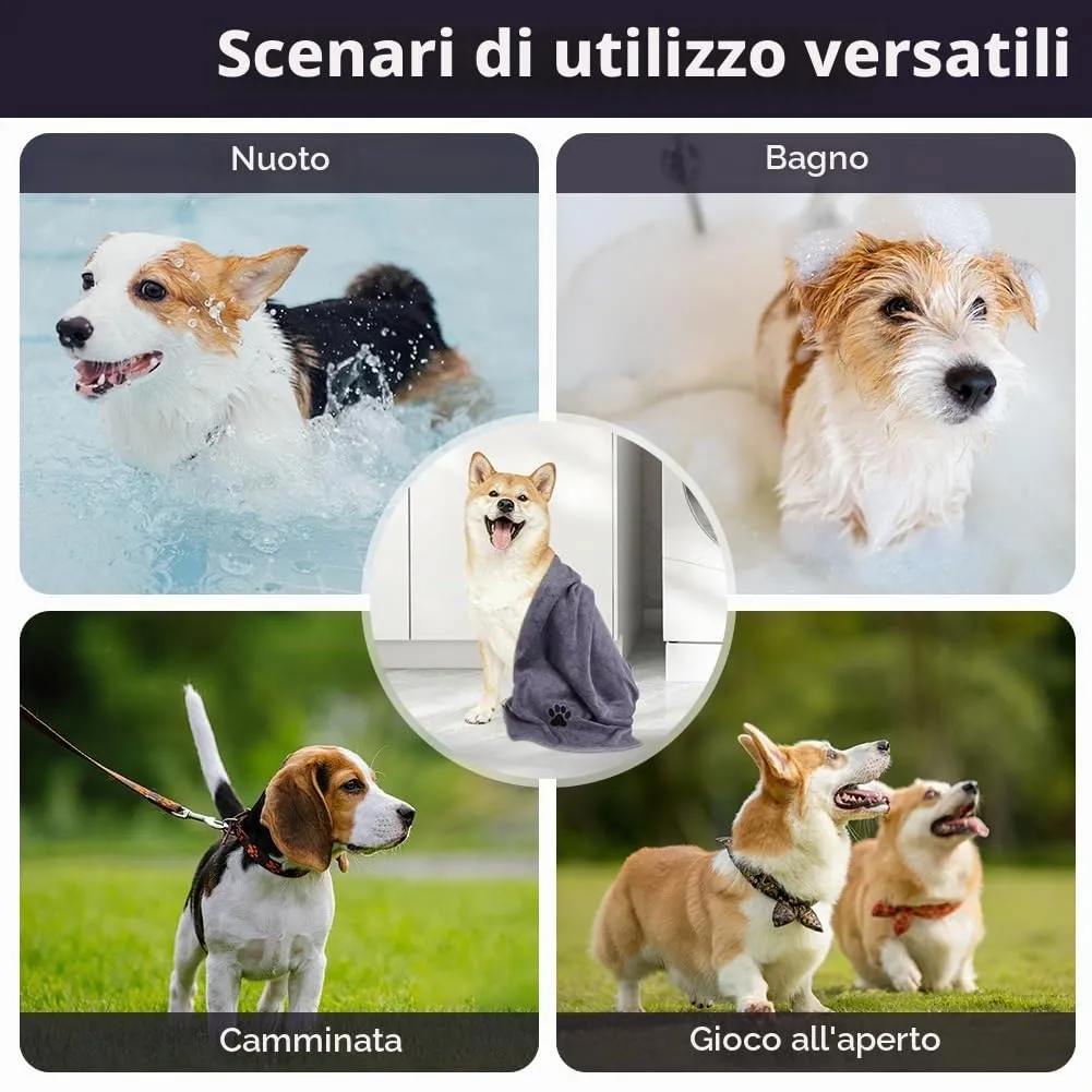 Adiwo 2 Pezzi Asciugamani per Cani, 75x35cm Asciugamano Microfibra, Asciugamani Pet Morbidi e ad Asciugatura Rapida, Super Assorbente, Coperta Animali per Cani e Gatti di Piccola e Grande Taglia - immagine 6