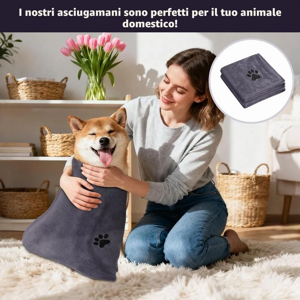 Adiwo 2 Pezzi Asciugamani per Cani, 75x35cm Asciugamano Microfibra, Asciugamani Pet Morbidi e ad Asciugatura Rapida, Super Assorbente, Coperta Animali per Cani e Gatti di Piccola e Grande Taglia - immagine 7