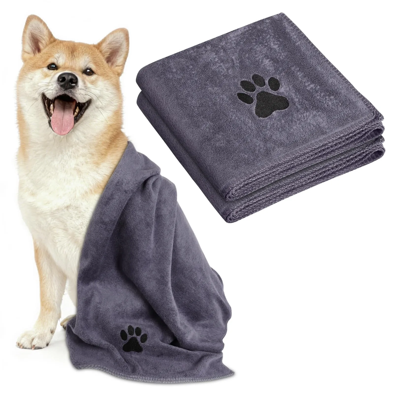 Adiwo 2 Pezzi Asciugamani per Cani, 75x35cm Asciugamano Microfibra, Asciugamani Pet Morbidi e ad Asciugatura Rapida, Super Assorbente, Coperta Animali per Cani e Gatti di Piccola e Grande Taglia - immagine 9