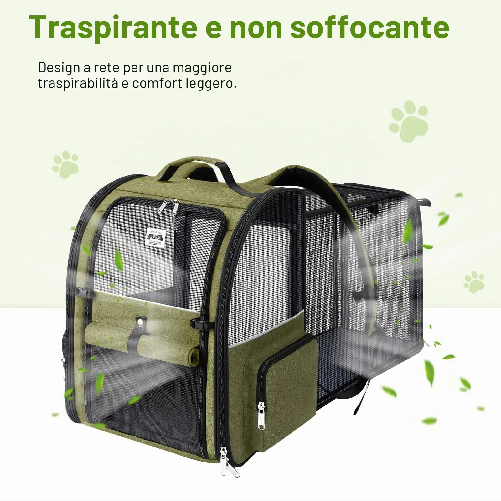Zaino espandibile per gatti e cani fino a 8 kg, grande zaino pieghevole per animali domestici, verde scuro - immagine 6